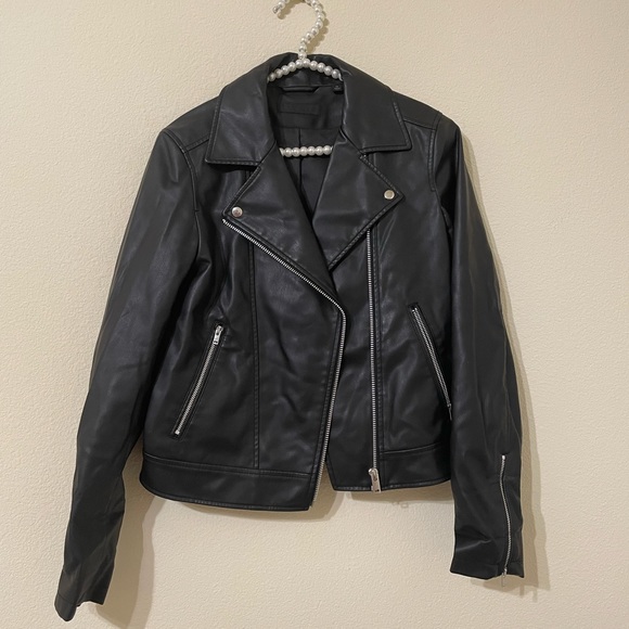 Uniqlo Jackets & Blazers - Uniqlo Faux Leather Biker Jacket, Black Motorcycle Jacket, Greaser, Size XS
